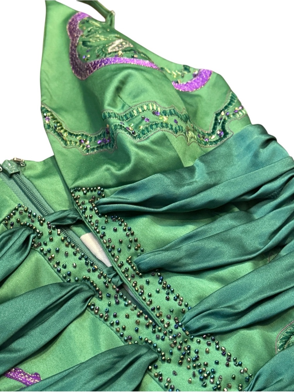 Archival 2005 Mandalay Jade Green Beaded Ruched Corset “SERPENT” Top - Picture 2 of 11